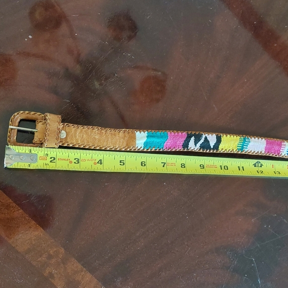 Vintage Women's Handmade Woven Edge Leather & Kilim Blanket Belt - marked Sz 36 - Picture 10 of 11